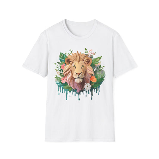 Lion Shirt Unisex Floral Lion Tee Animal Print Short Sleeve Tee