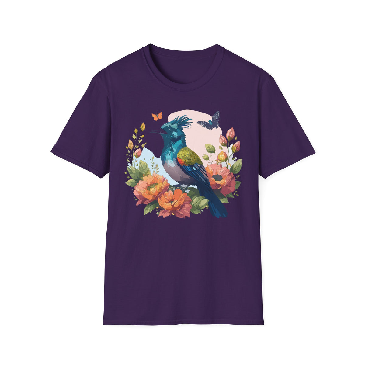 Colorful Crested Bird T-Shirt | Floral Bird Illustration, Spring Nature Tee
