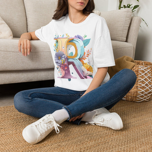 Floral Letter R T-Shirt | Botanical Monogram Initial Tee