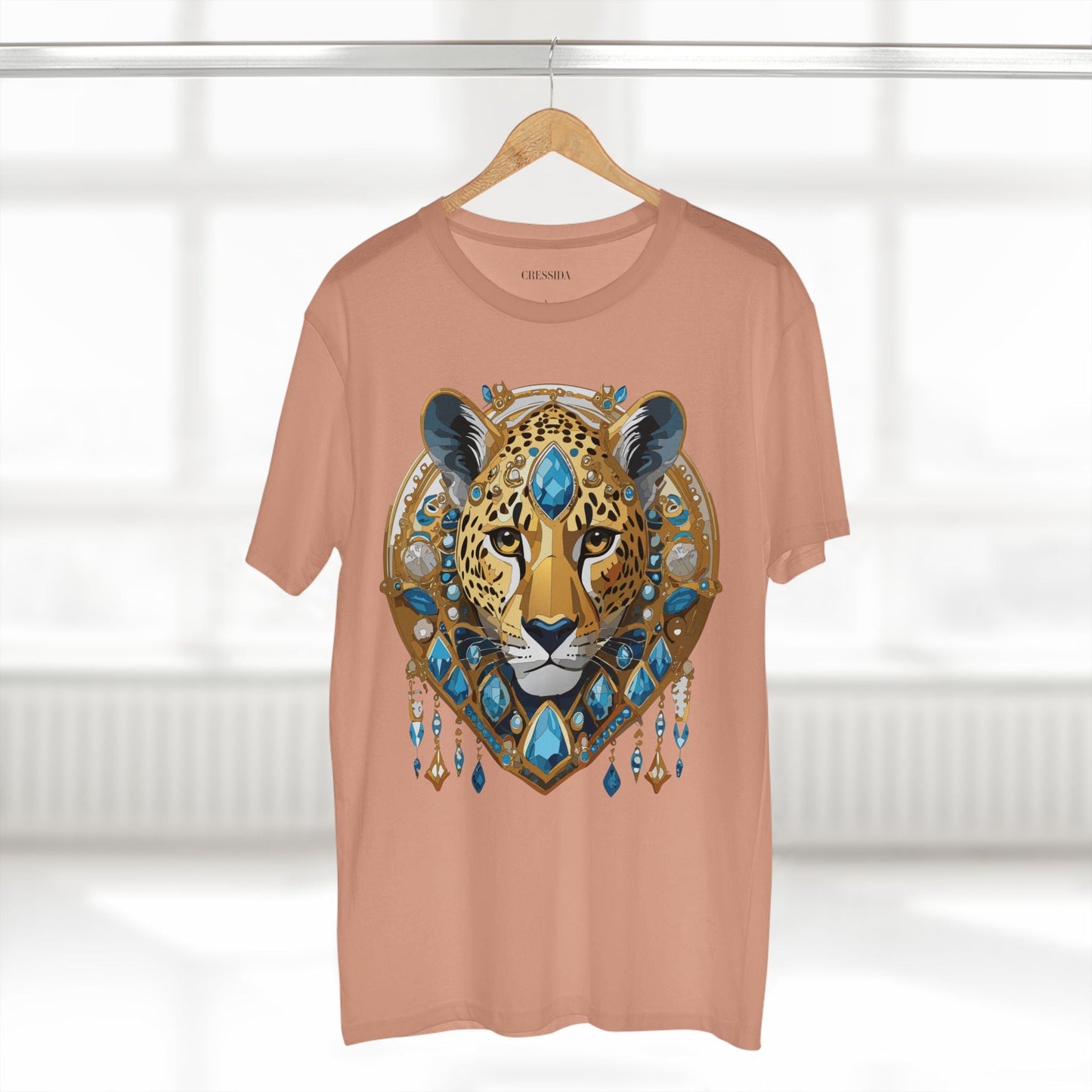 Cheetah Graphic Unisex 100 Cotton Tee With Unique Animal Golden Medallion Art Design 45