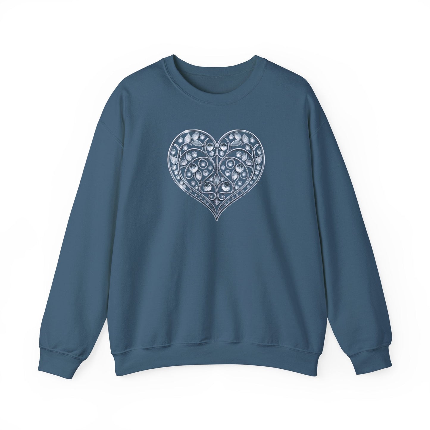 Big Crystal Heart Sweatshirt Unisex Fifty Fifty Cotton Poly Crewneck Valentines Day Sweatshirt