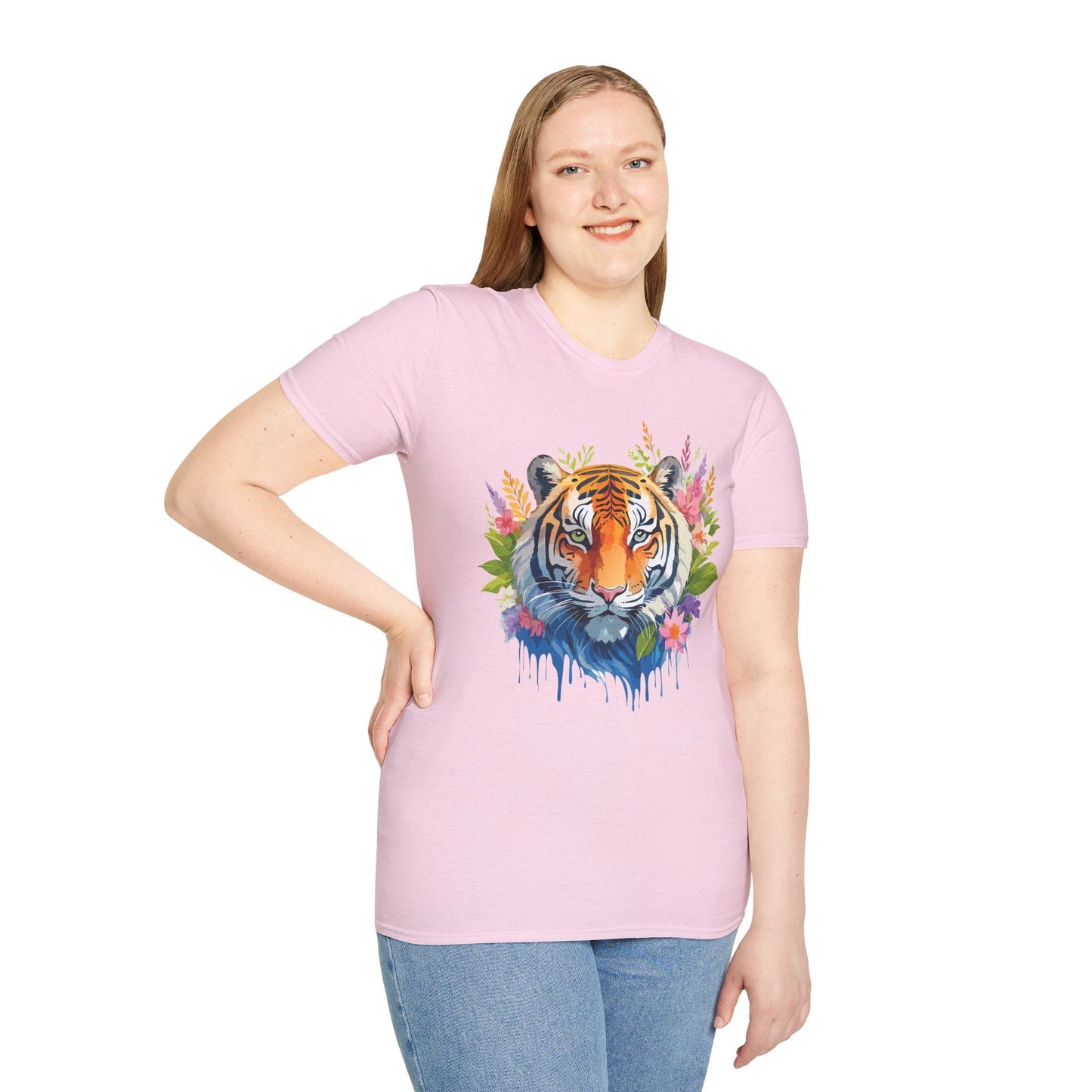 Tiger Print Unisex Gildan Softstyle Tee 64000 100 Percent Ring Spun Cotton