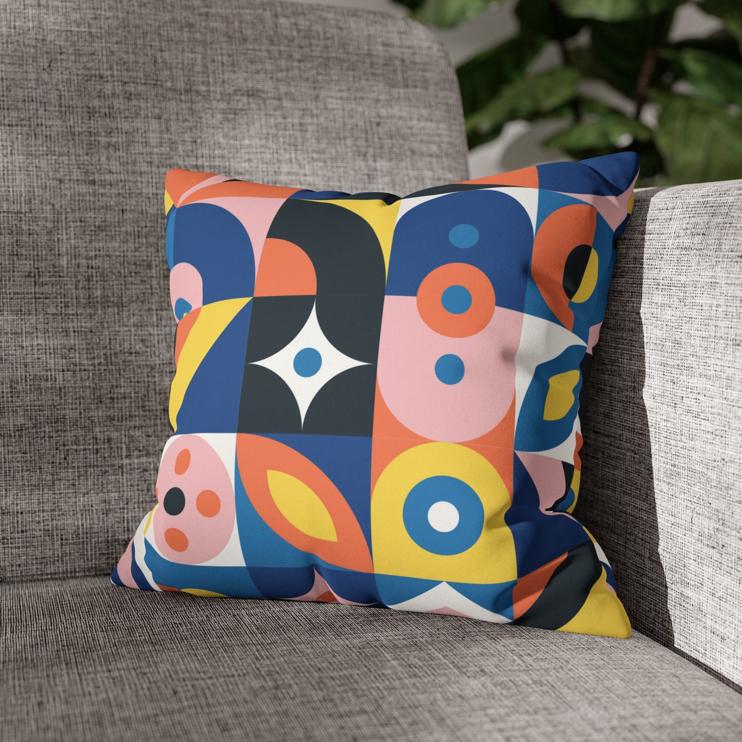 Faux Suede Pillowcase with Abstract print