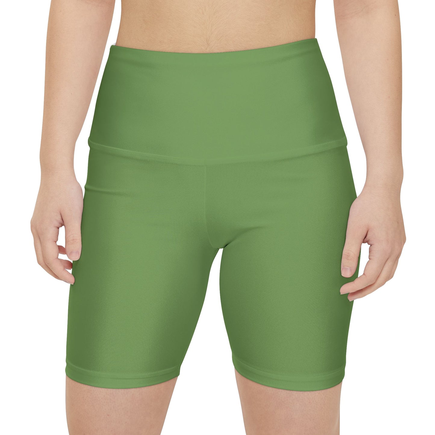 Sage Green Workout Shorts — Women's High-Waist Athletic Biker Shorts (Solid Green)