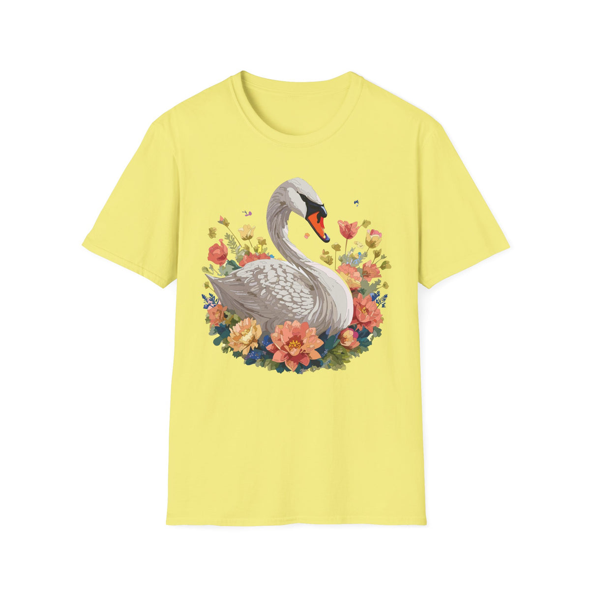 Swan with Watercolor Flowers T-Shirt | Floral Swan Illustration