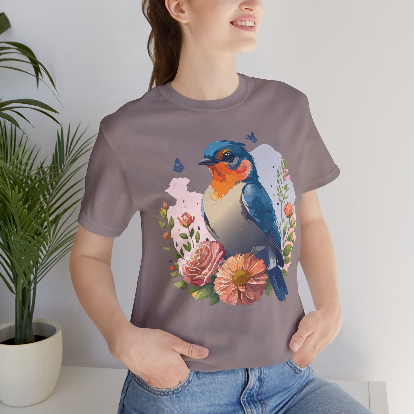 Floral Bird Tee, Animal Shirt, Bird Shirt, Floral Tee, Flower T-shirt, T-Shirt with Animal