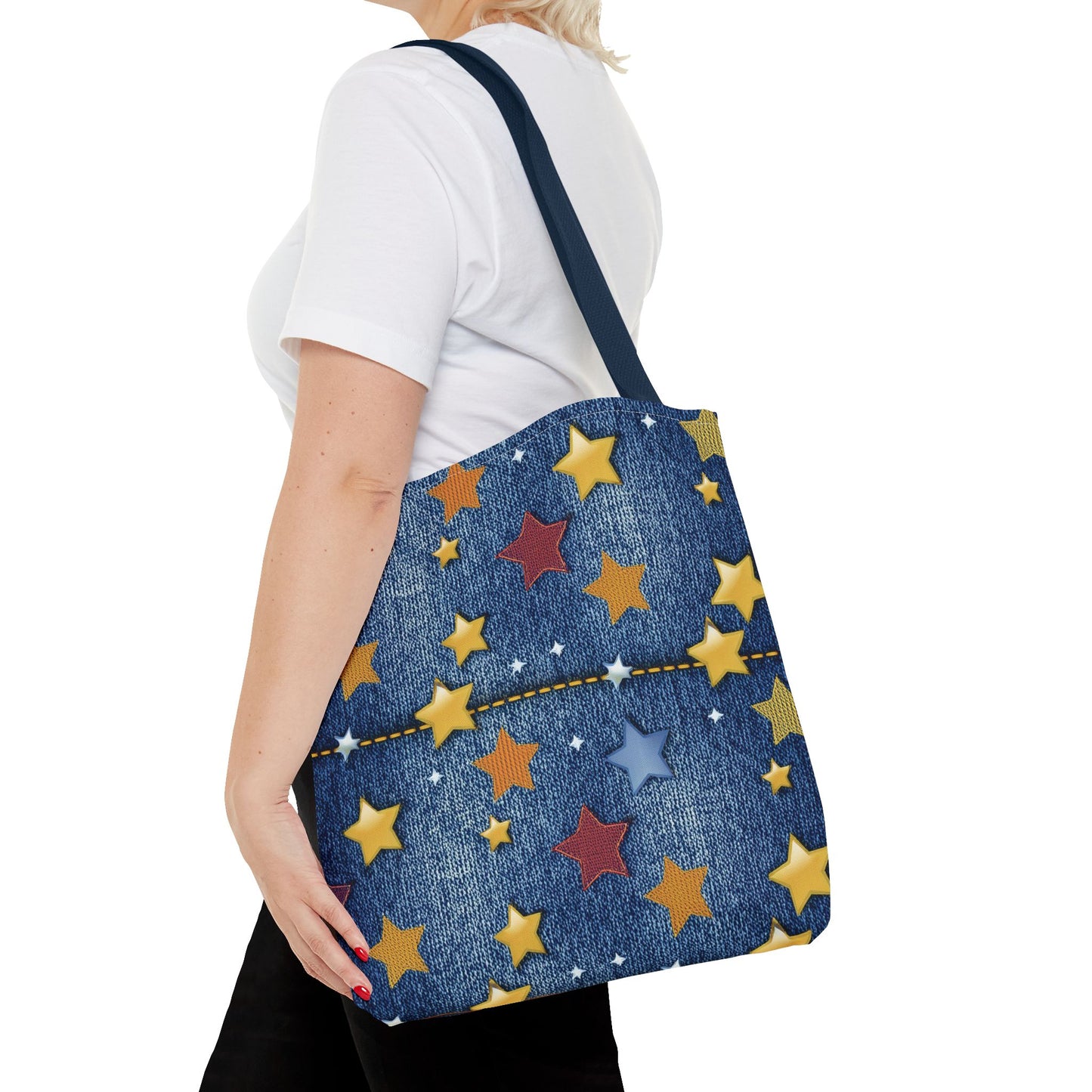 Denim Fabric Imitation Print Unisex Canvas Bag Poly Spun 3 Sizes Tote Bag 181-4