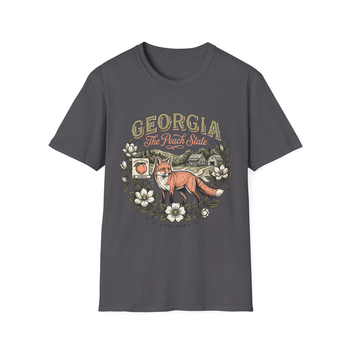 Georgia Fox T-Shirt — The Peach State Vintage Nature Travel Tourist Graphic Design Unisex 100 Cotton Gildan T-Shirt