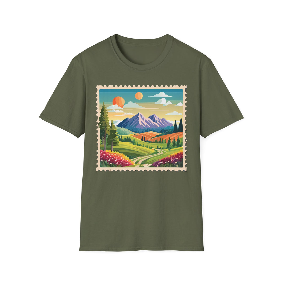 Vintage Mountain Landscape T-Shirt | Sunset Scenic Nature Print