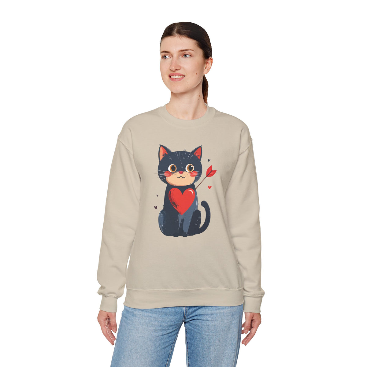 Cat Heart Sweatshirt, Heart Sweatshirt, Cat Sweatshirt, Valentine's Day Sweatshirt, 50/50 Cotton-Poly Animal Sweatshirt 108