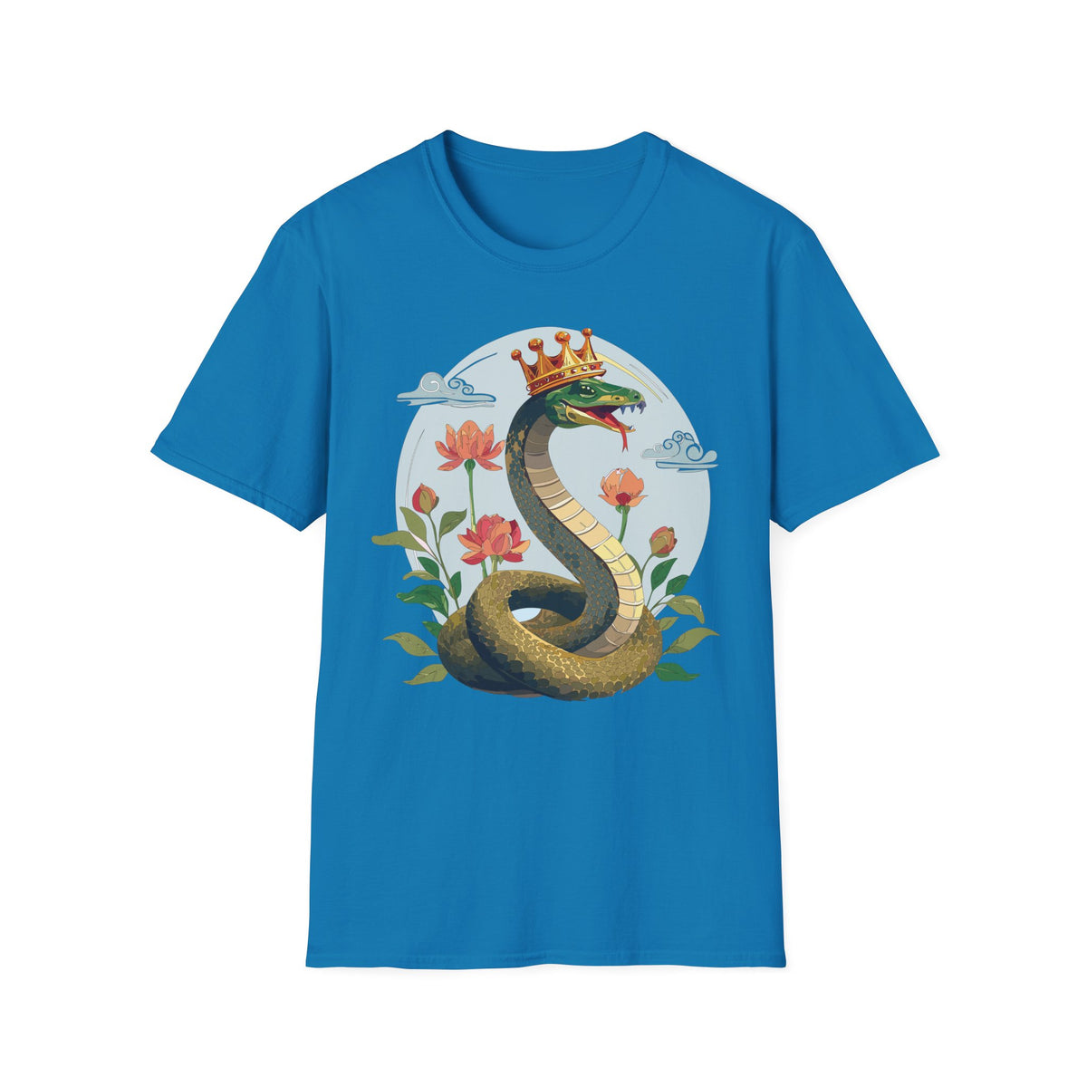 Crowned Snake Tee | Regal Serpent Floral Illustration T-Shirt