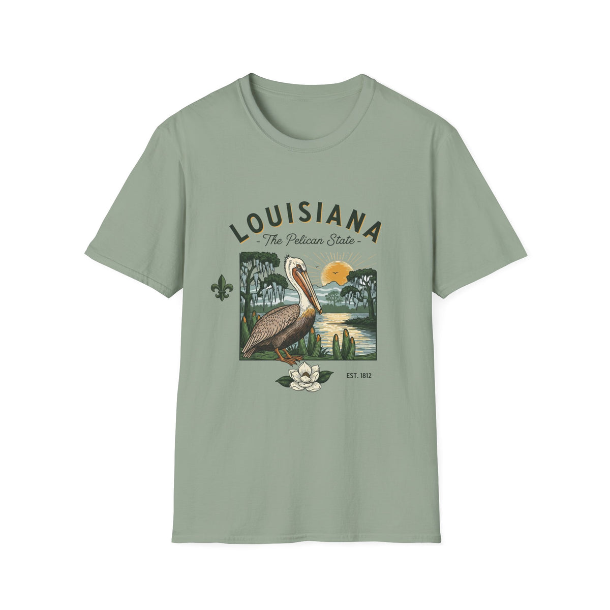 Louisiana Pelican Vintage Travel Tourist Graphic Design Unisex 100 Cotton Gildan T-Shirt