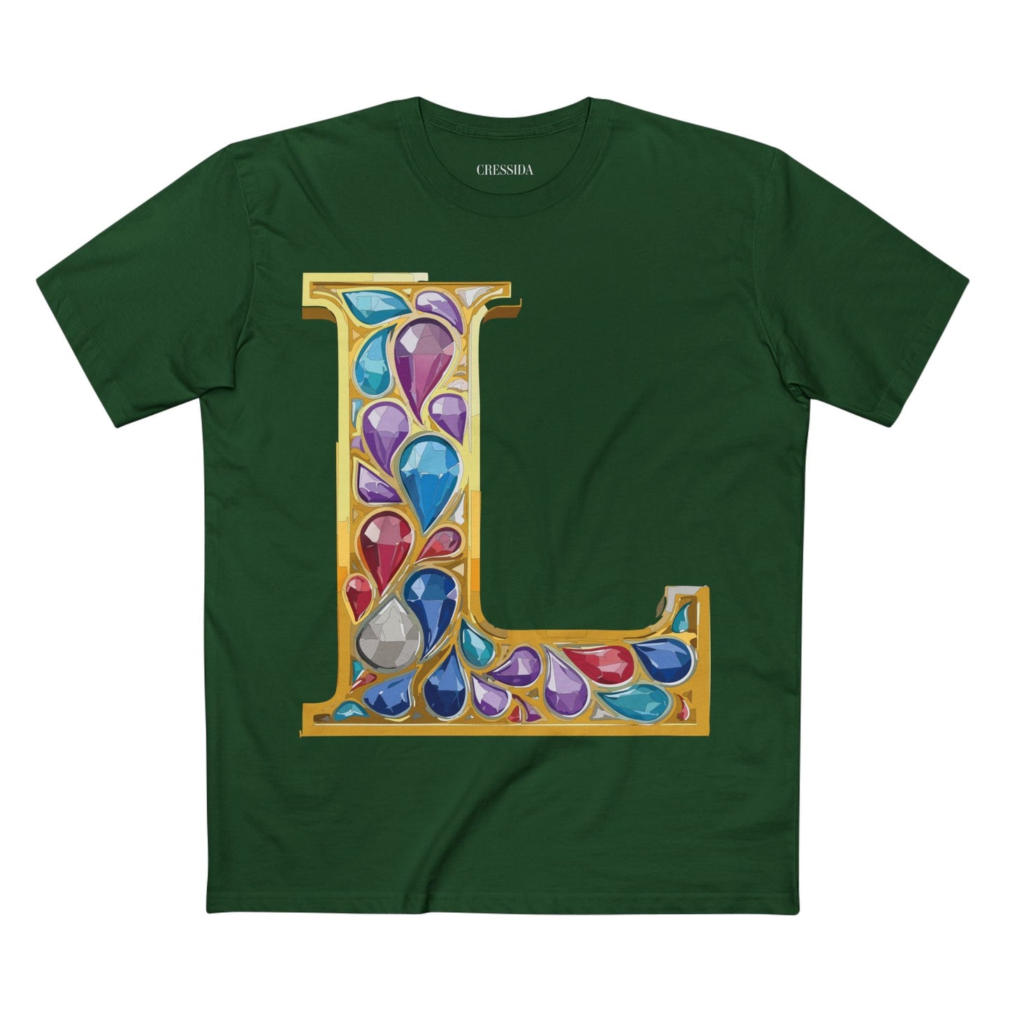 Letter L Graphic Design Tee Unisex 100 Cotton With Antique Gold Letters Artwork T-Shirt