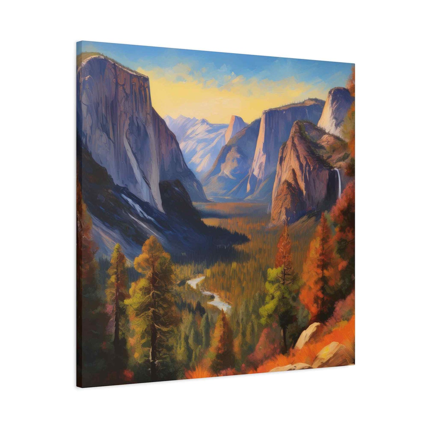 Yosemite Valley Print Canvas, Oil Paint Print 20x20, 24x24, 30x30, 32x32, 36x36 Art Design Print Pine-Wood Inner Frame MC-61