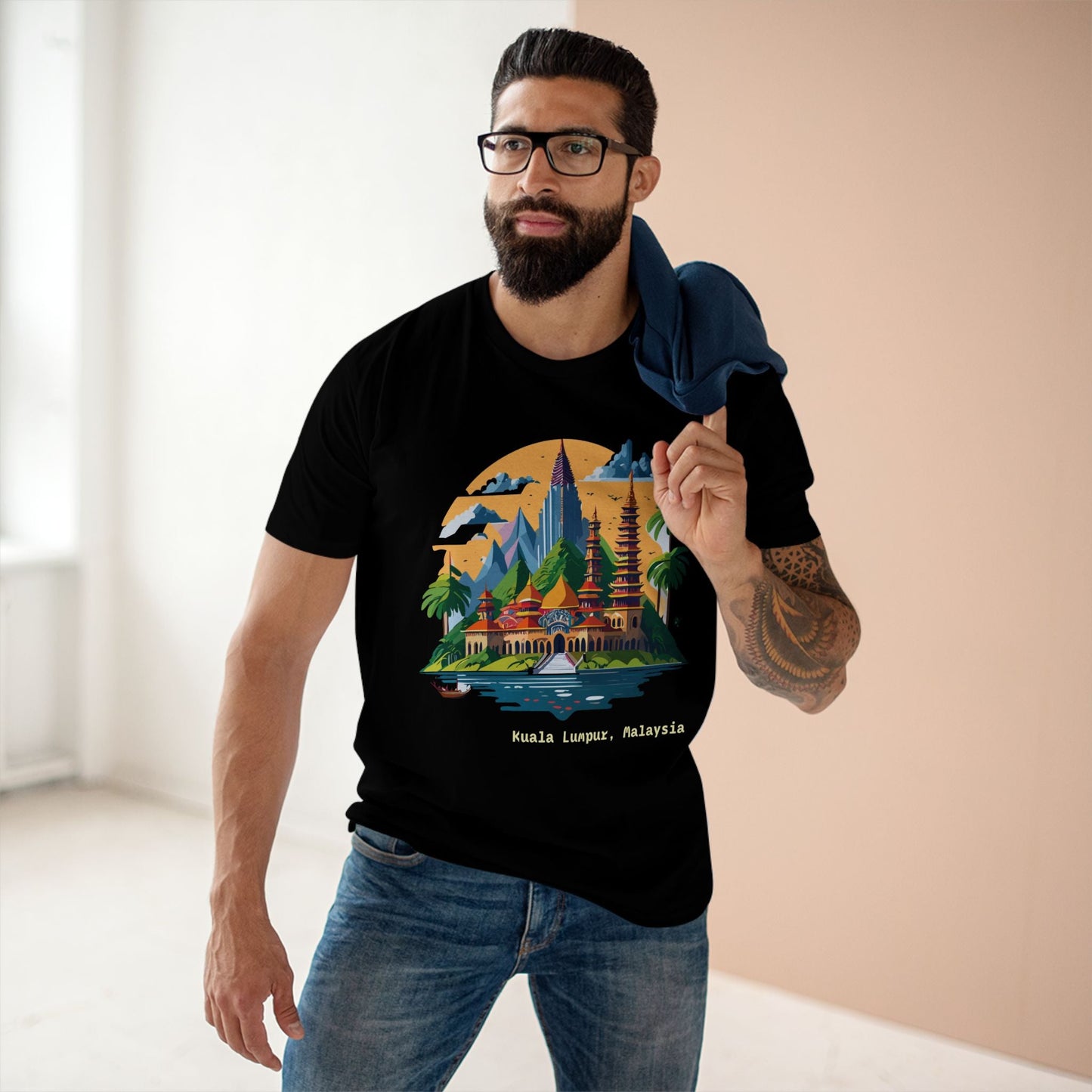 Travel Shirt Kuala Lumpur Tourist Shirt Unisex Premium Cotton Art Tee Retro2Nova Original Design