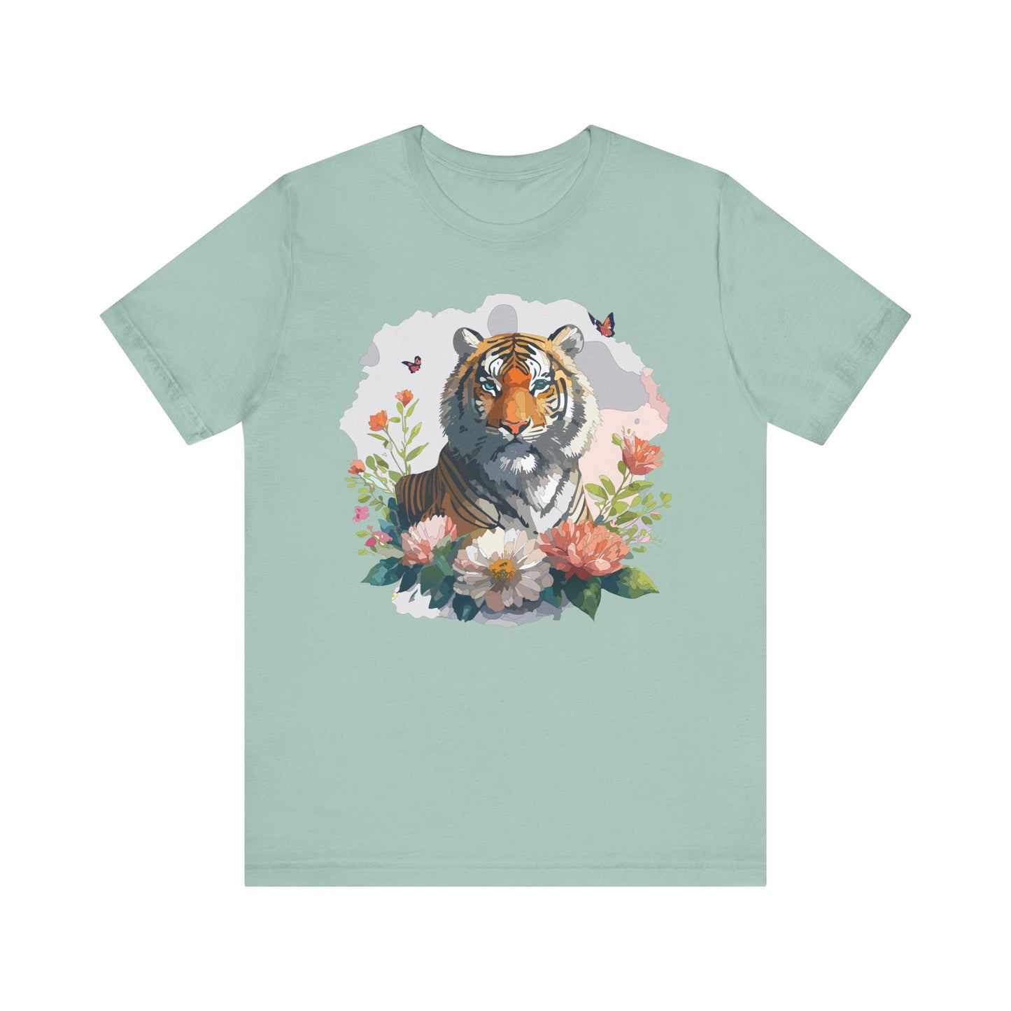 Floral Tiger Graphic Tee, Animal Shirt, Tiger Shirt, Flower Top, T-Shirt with Animal, Art Design