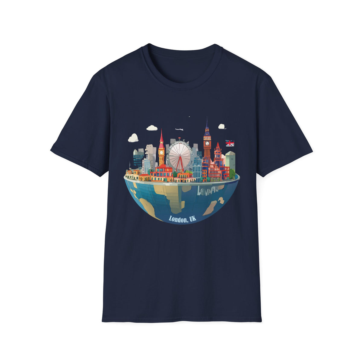 London Skyline Illustration T-Shirt | Big Ben, London Eye, Union Jack