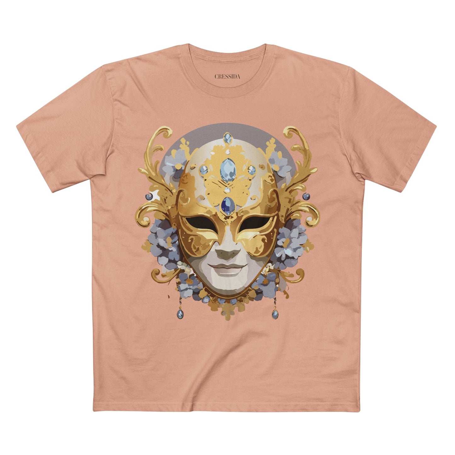 Carnival Mask Graphic T-Shirt Unisex 100 Cotton With Antique Gold Art Design Tee 6