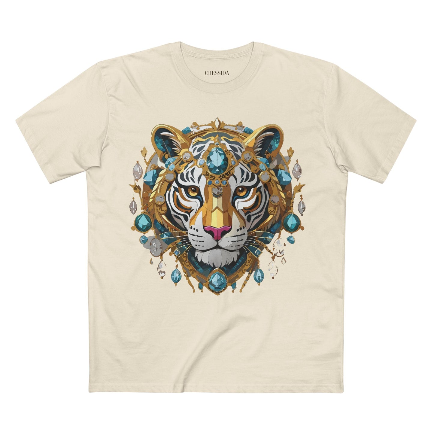 Tiger Graphic Unisex 100 Cotton Tee With Unique Animal Golden Medallion Art Design 50