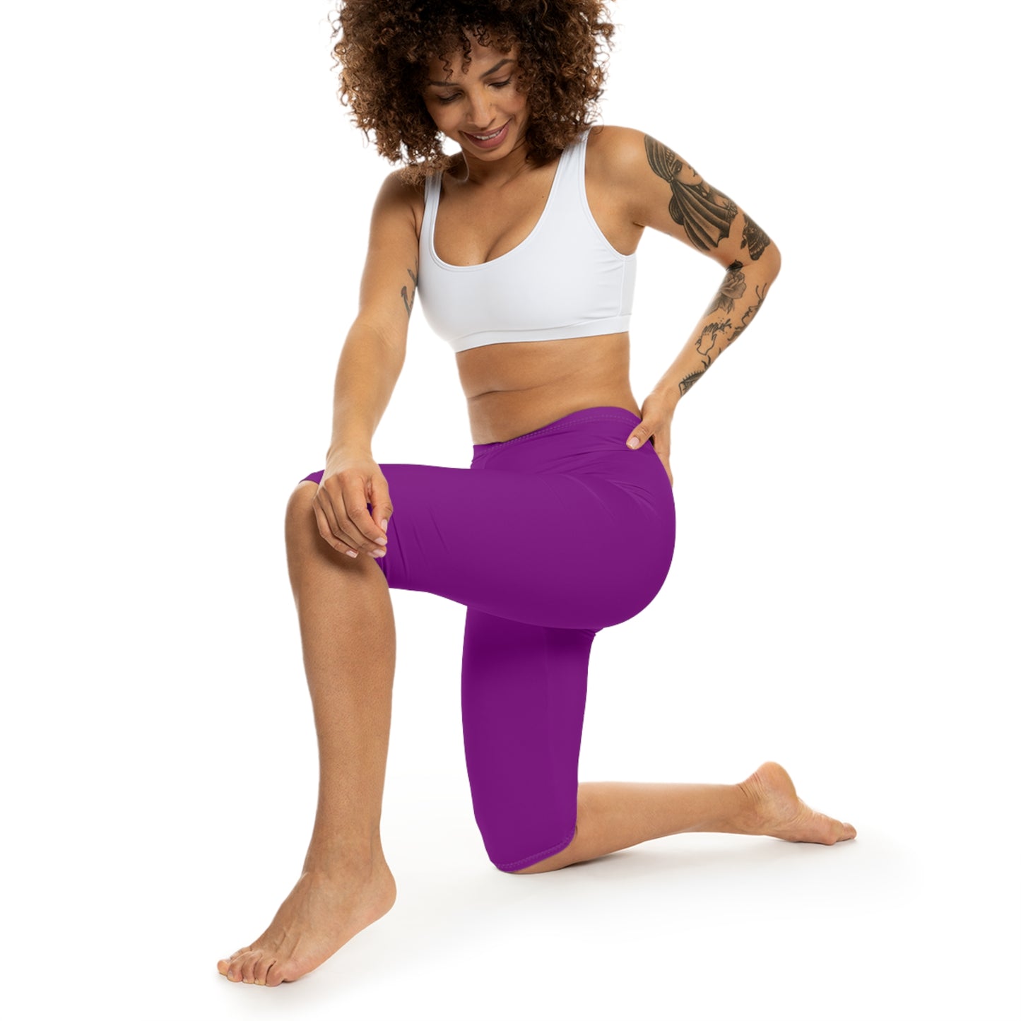 Dark Magenta Color Women's Brushed Suede Poly Span Casual Capri Leggings XS-2XL