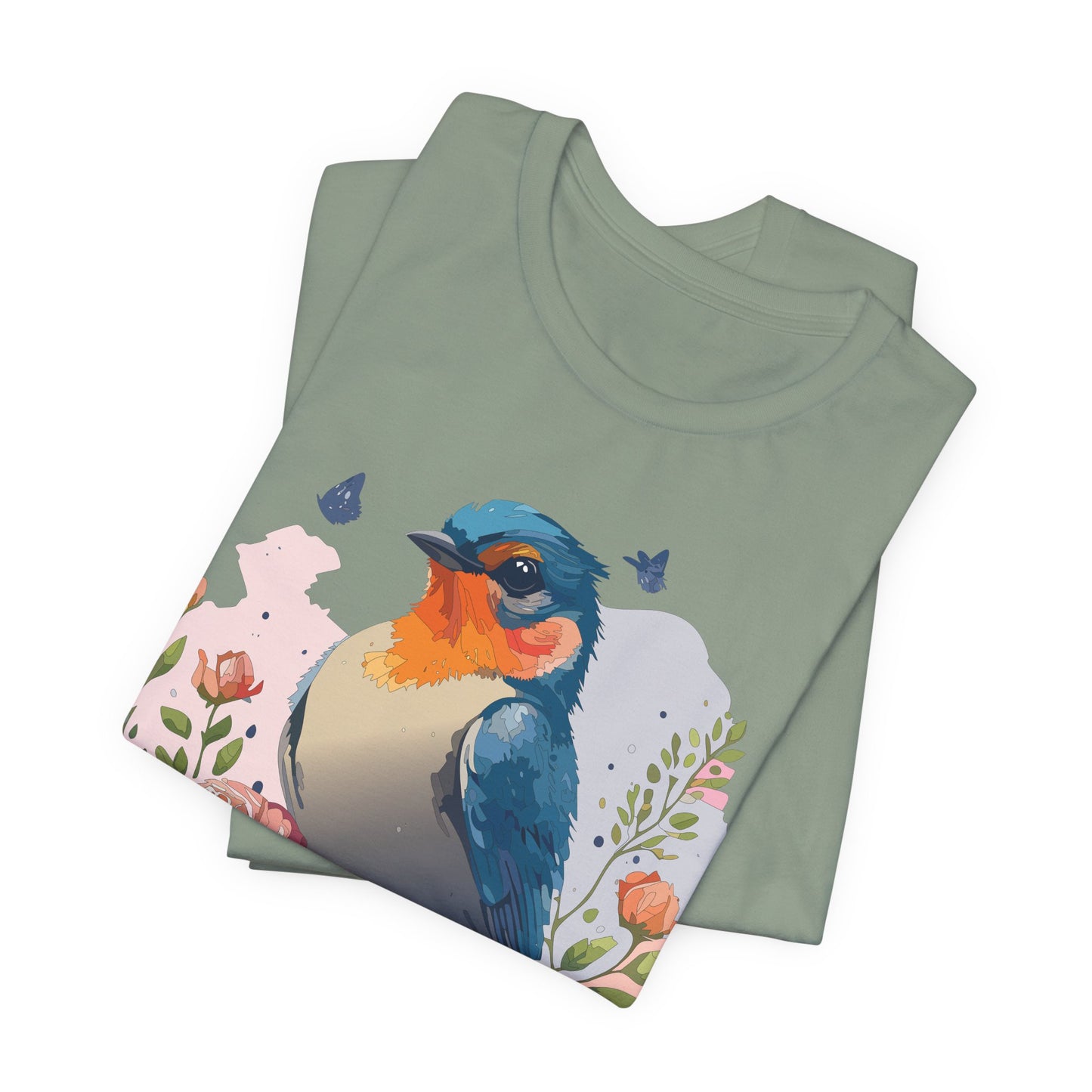 Floral Bird Tee, Animal Shirt, Bird Shirt, Floral Tee, Flower T-shirt, T-Shirt with Animal