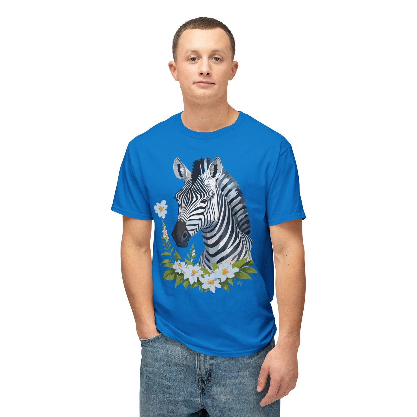 Unisex Zebra Art Print T Shirt 100% Cotton Vintage Floral Tee Made in USA Premium Graphic Tee