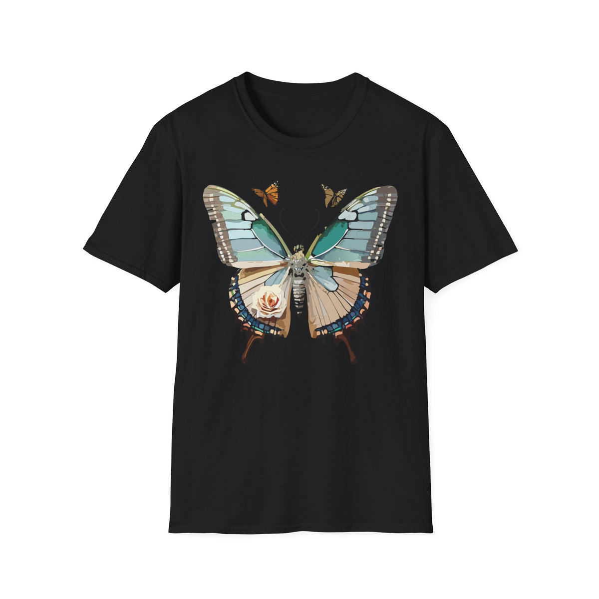 Blue Floral Butterfly T-Shirt | Vintage Botanical Wings Graphic Tee Unisex 100 Cotton Gildan T-Shirt