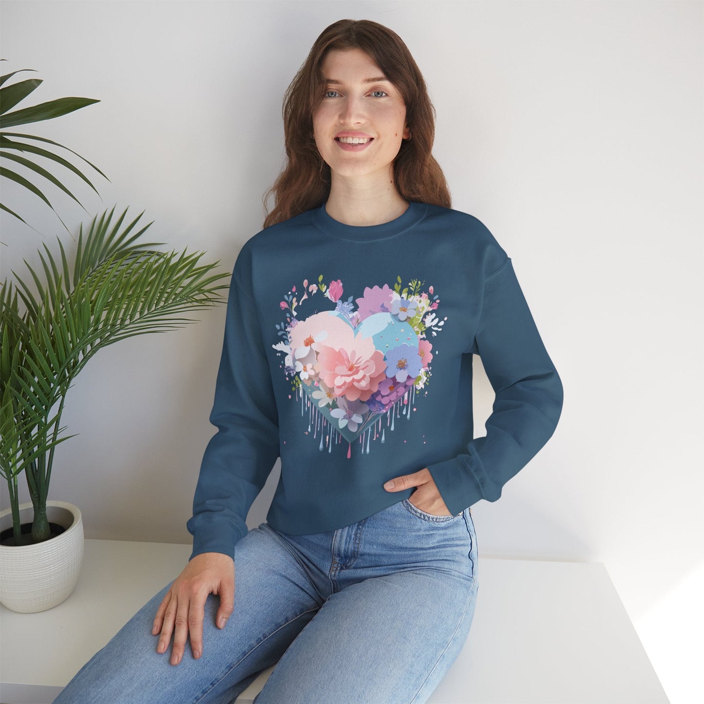 Floral Heart Sweatshirt Unisex Heavy Blend Crewneck Valentines Day Floral Love Cozy