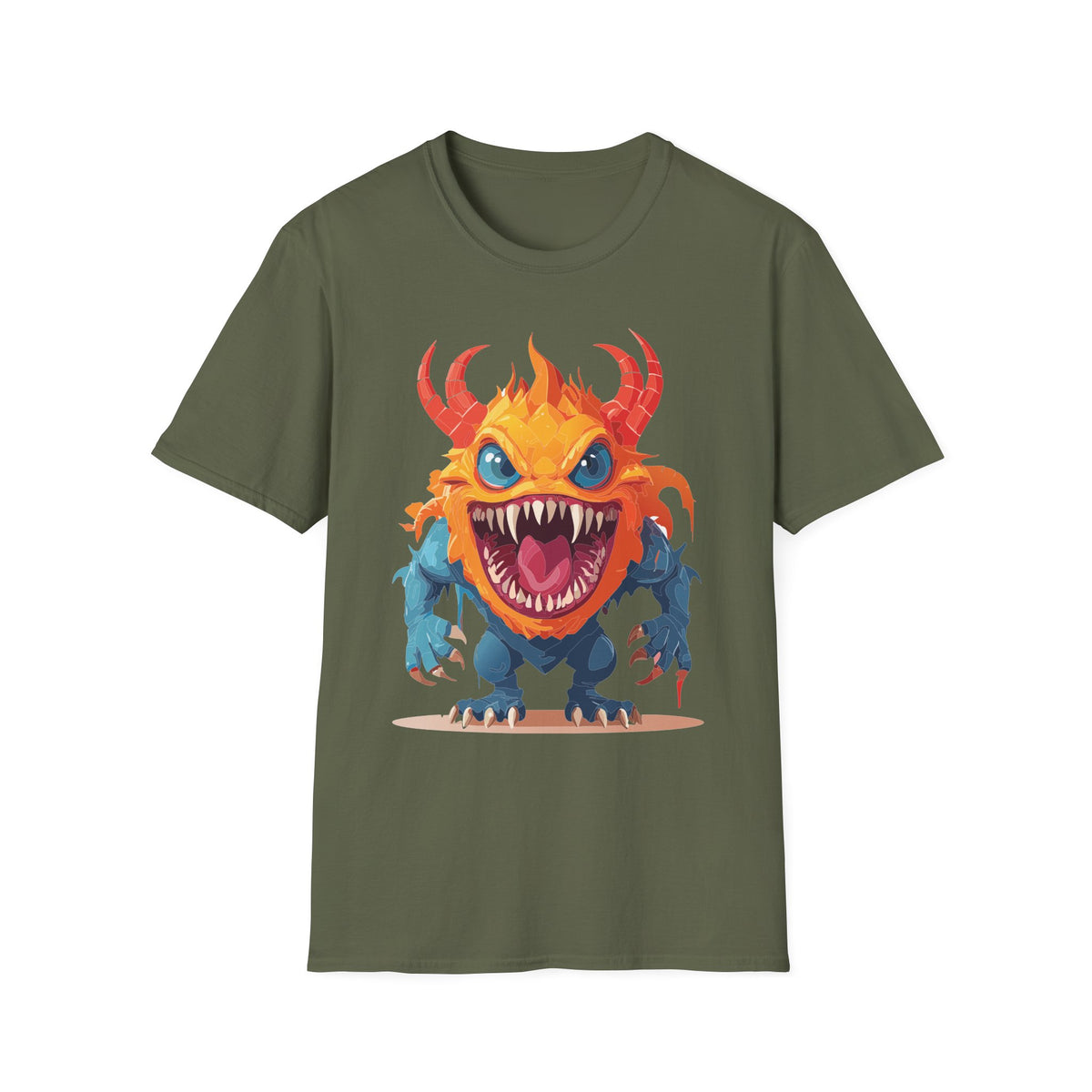 Monster T-Shirt — Colorful Fierce Creature Cartoon Graphic Tee Unisex 100 Cotton Gildan T-Shirt