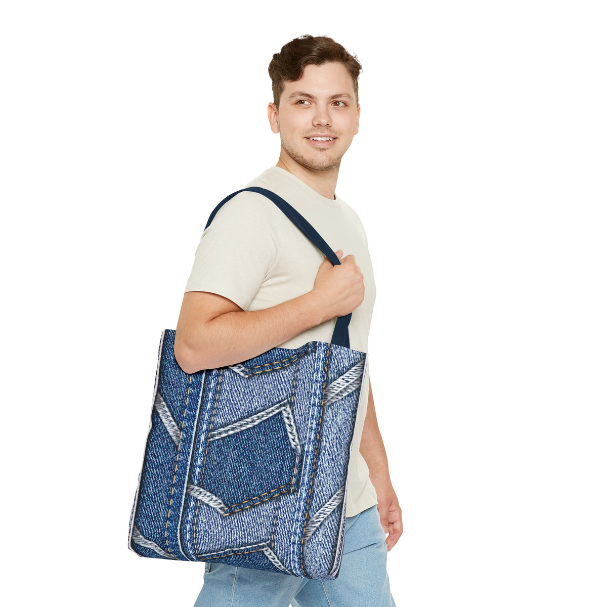 Denim Fabric Imitation Print Unisex Canvas Bag Poly Spun 3 Sizes Tote Bag 114