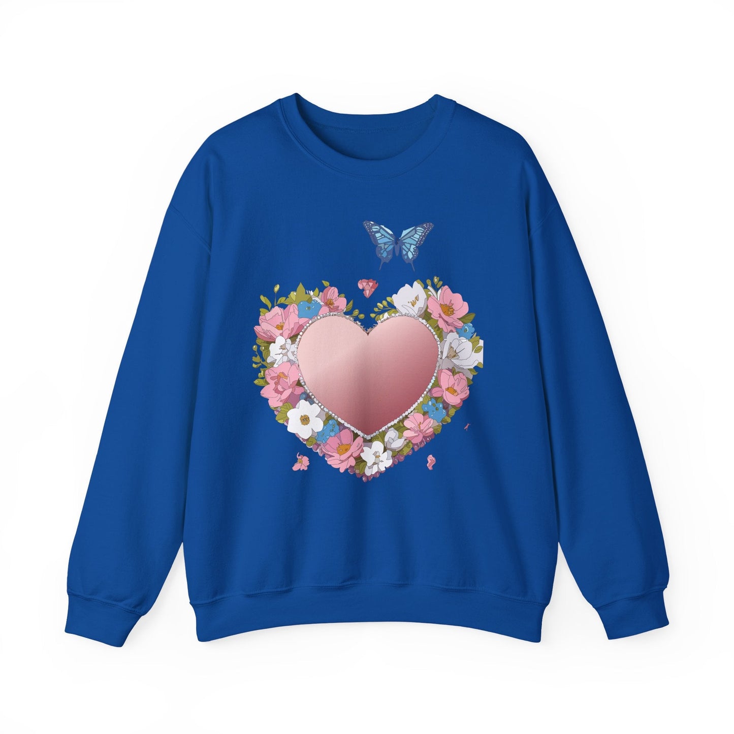 Unisex Floral Heart Sweatshirt Valentines Day Love Crewneck Gildan 18000 50/50 Cotton Polyester