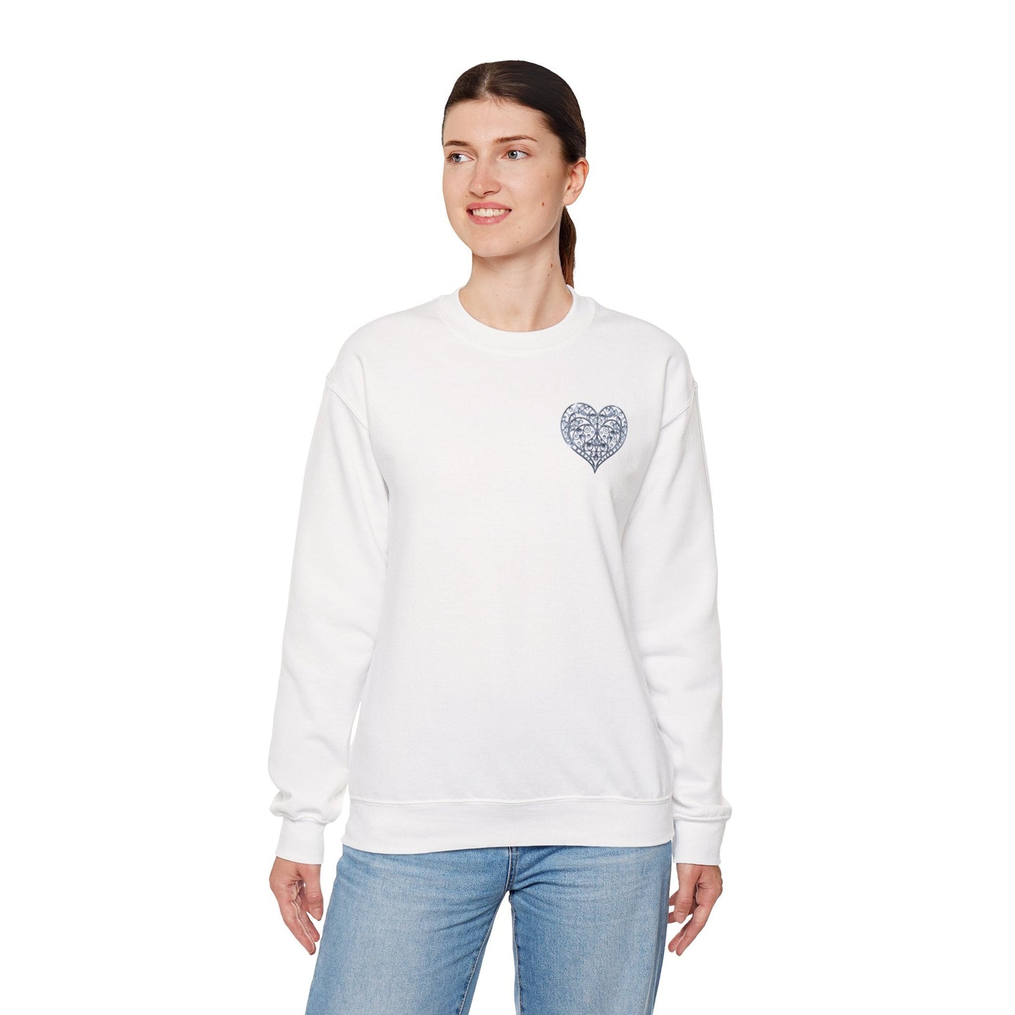 Crystal Heart Sweatshirt Unisex Fifty Fifty Cotton Poly Valentine Day Crewneck Gildan 18000