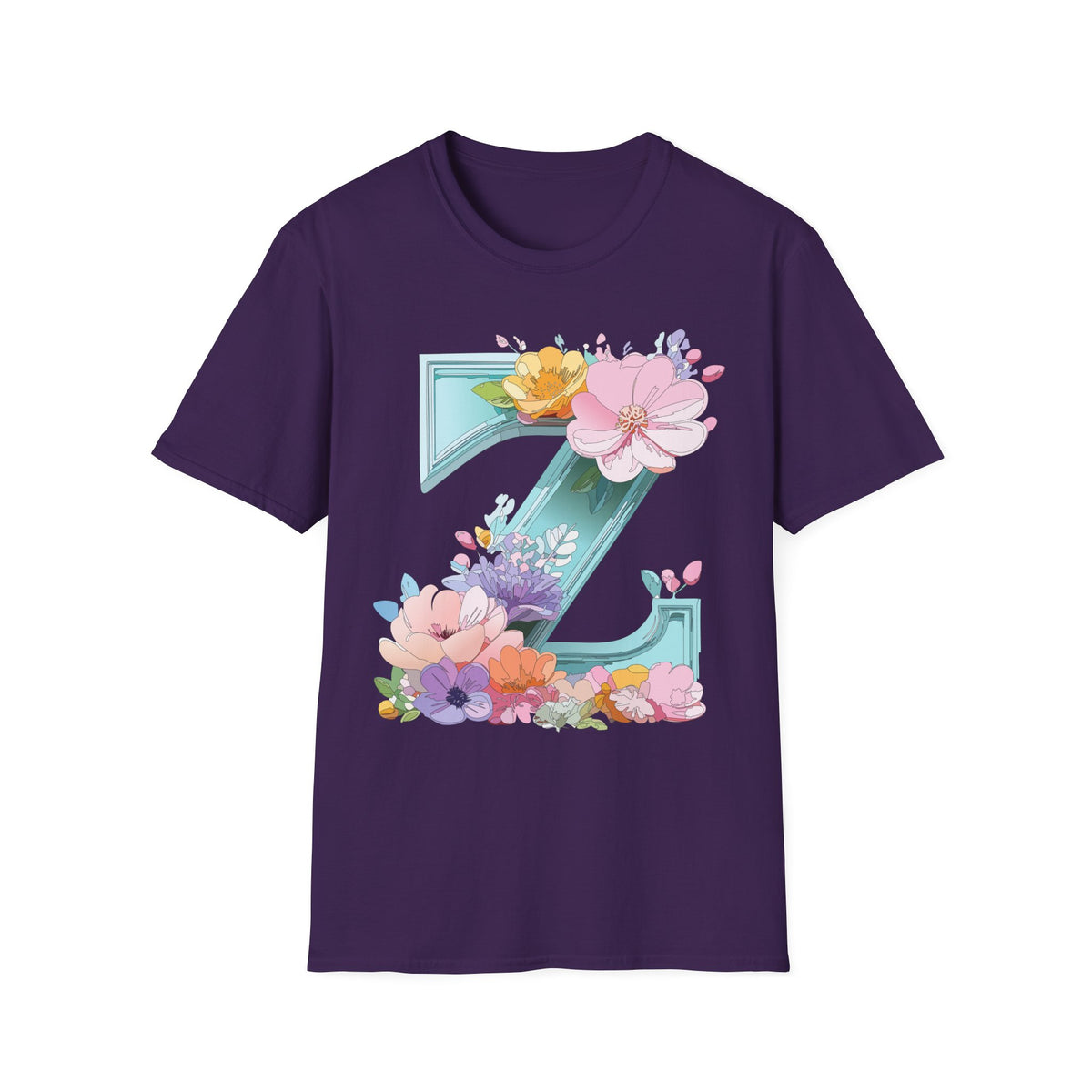 Floral Letter Z T-Shirt | Floral Initial Tee, Monogram Z Shirt
