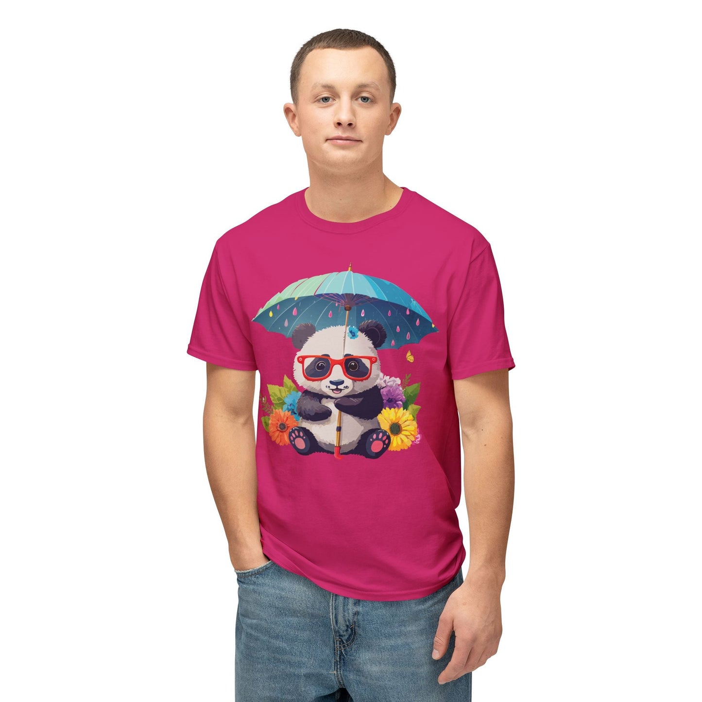Panda Art T Shirt Unisex HD Cotton Tee With Floral Print Panda Design USA Printed Now
