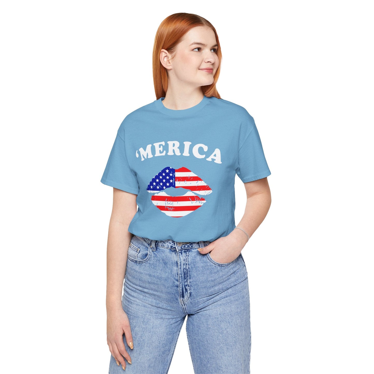 American Flag Lip Graphic Unisex Cotton T-Shirt a9