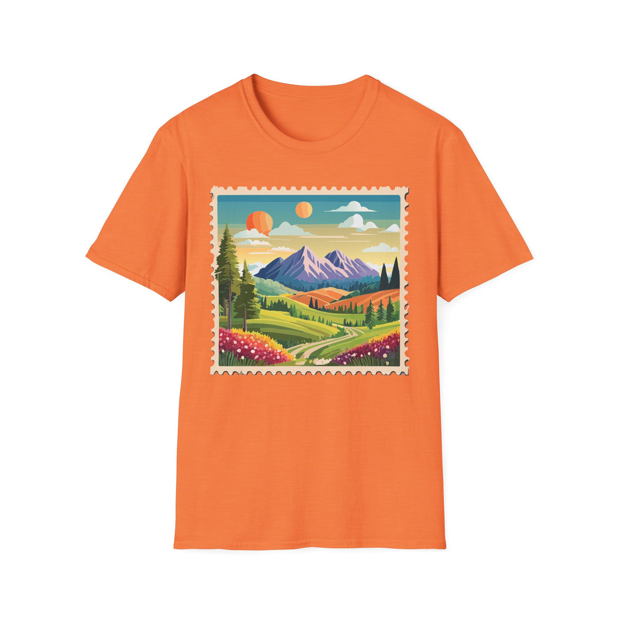 Vintage Mountain Landscape T-Shirt | Sunset Scenic Nature Print