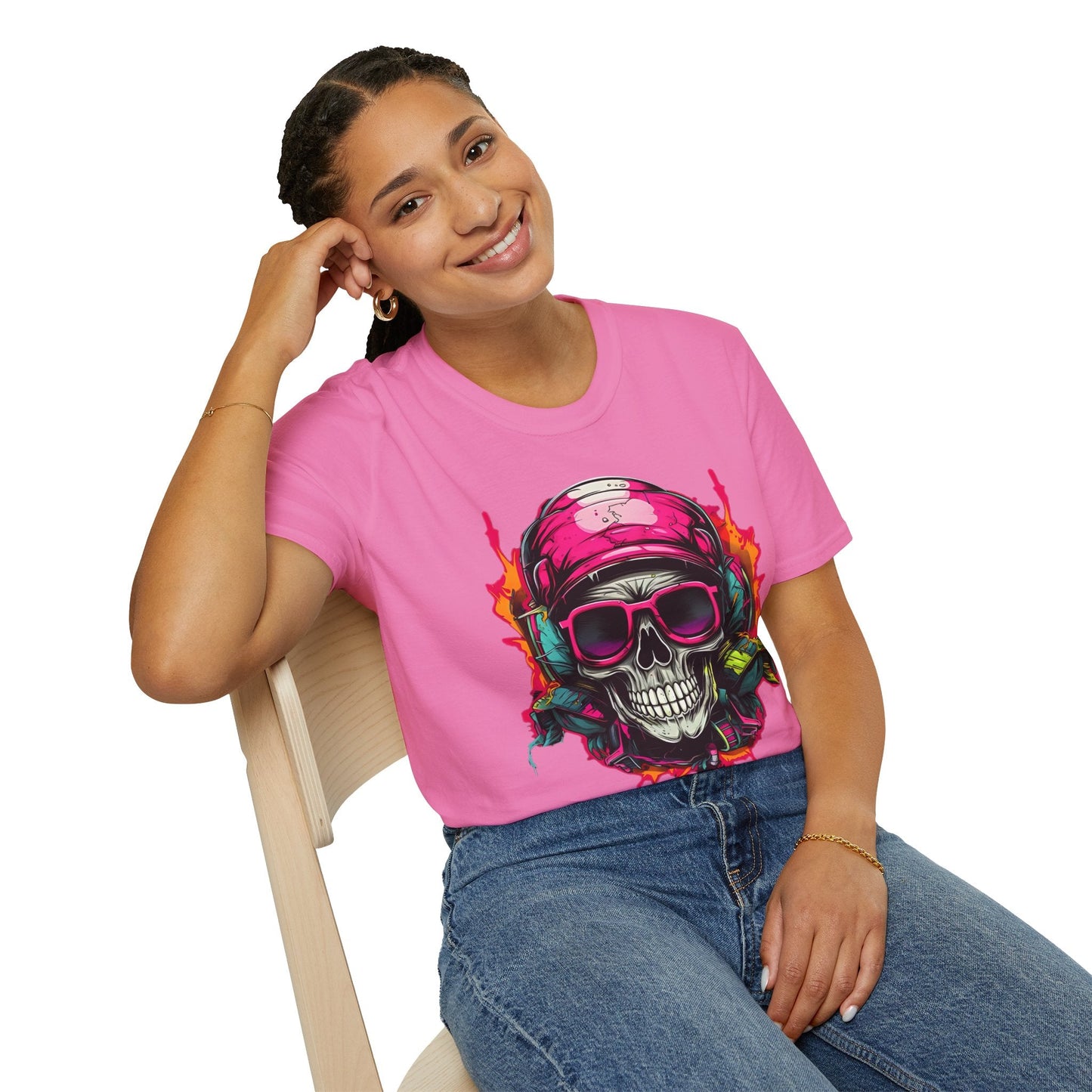 Unisex Skull Tee Shirt With Skeleton Design Gildan Softstyle 64000 Ring Spun Cotton