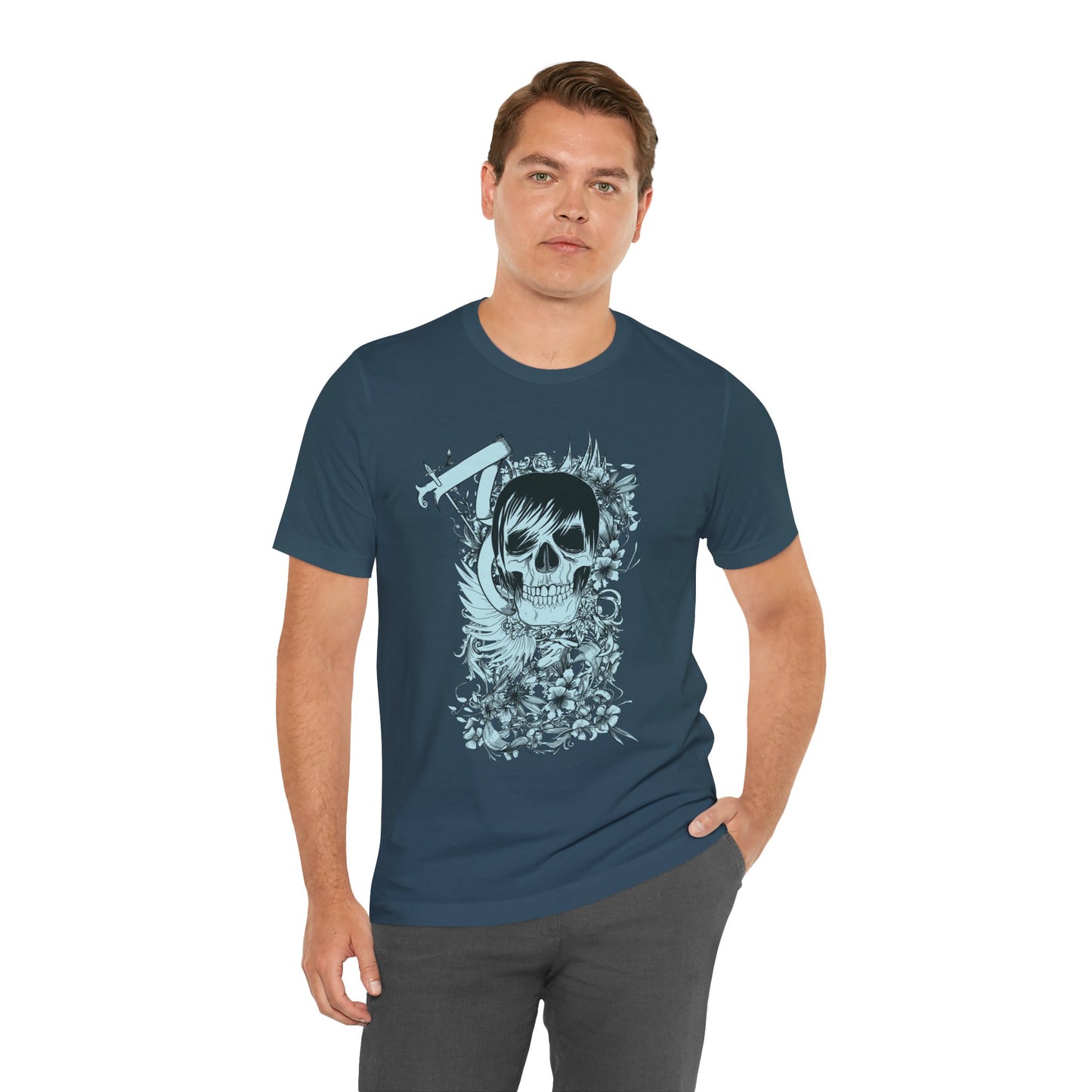 Sky Skull Graphic Design Tee, Skull Shirt, Vintage Tees, Art Design T-Shirt, Vintage Graphic Tee, Art Shirts with Skulls