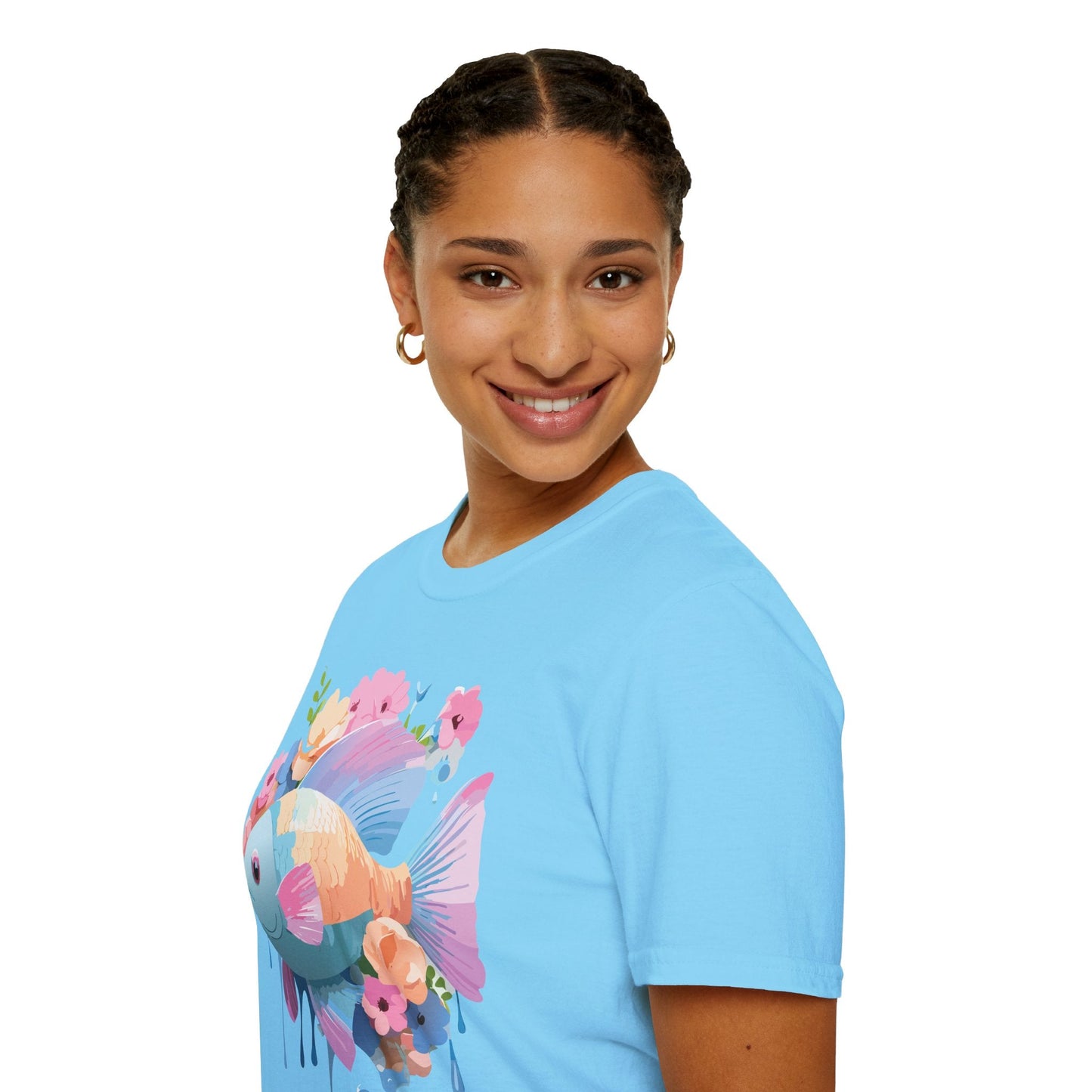 Fish Art Design Graphic Tee Unisex Short Sleeve T Shirt With Fish Artwork Premium Cotton