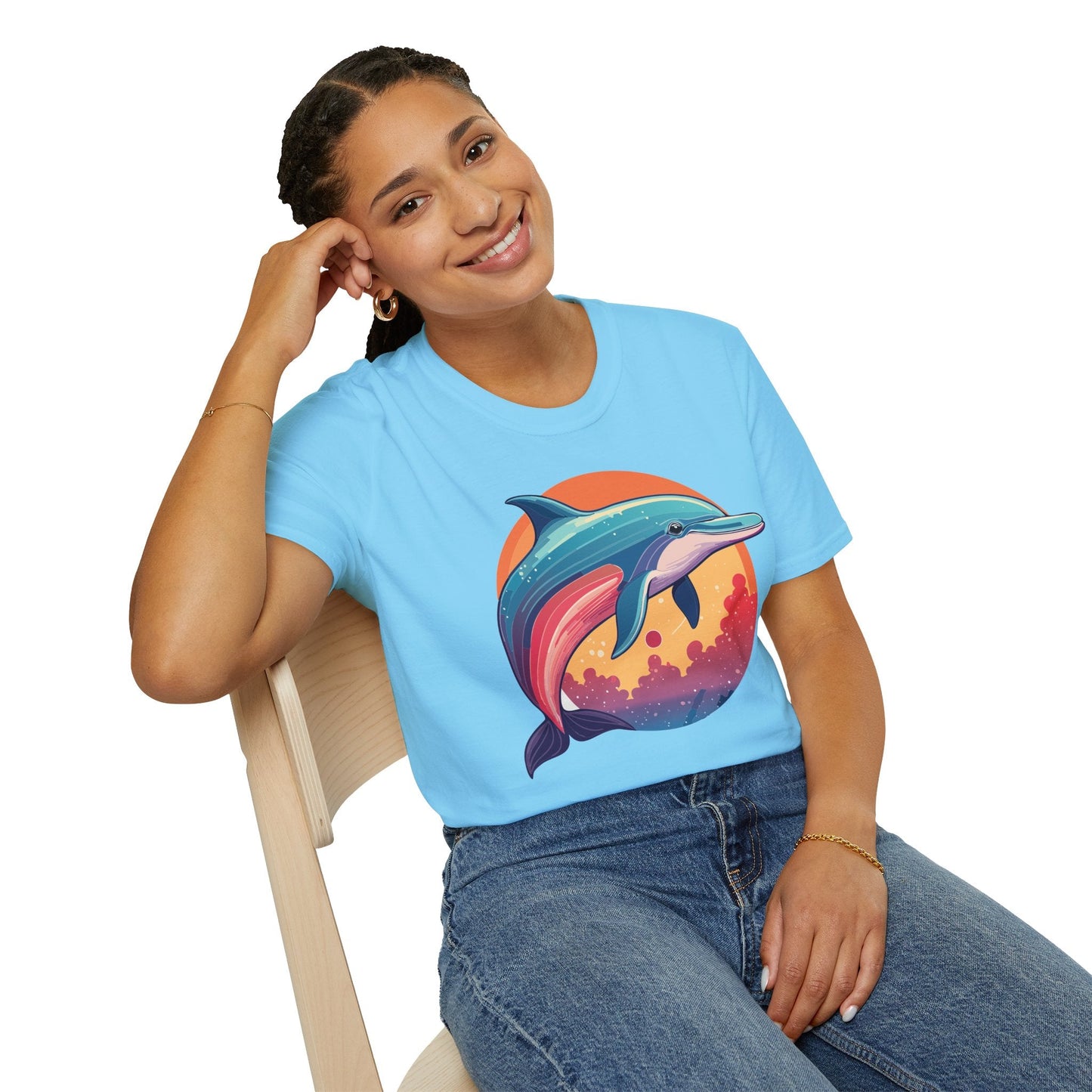 Dolphin Shirt For Unisex Adults Gildan Softstyle 64000 Ring Spun Cotton Tee Fish Tee