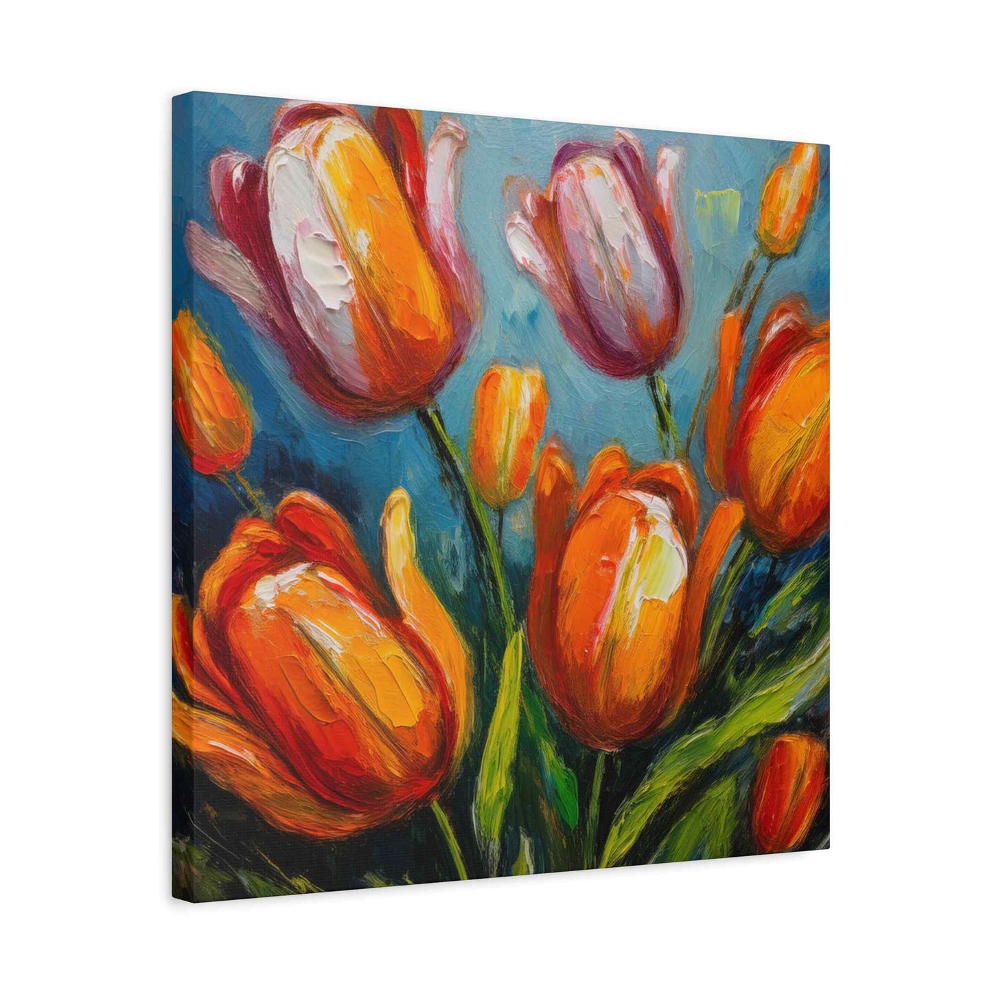 Tulips Print Canvas, Floral Oil Paint Print 20x20, 24x24, 30x30, 32x32, 36x36 Art Design Pine-Wood Inner Frame MC-145