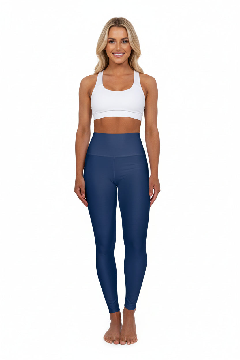 High-Waisted Oxford Navy Yoga Leggings Women's Seamless Poly-Span Stretchy Navy Blue Print Activewear Pants