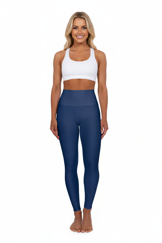 High-Waisted Oxford Navy Yoga Leggings Women's Seamless Poly-Span Stretchy Navy Blue Print Activewear Pants