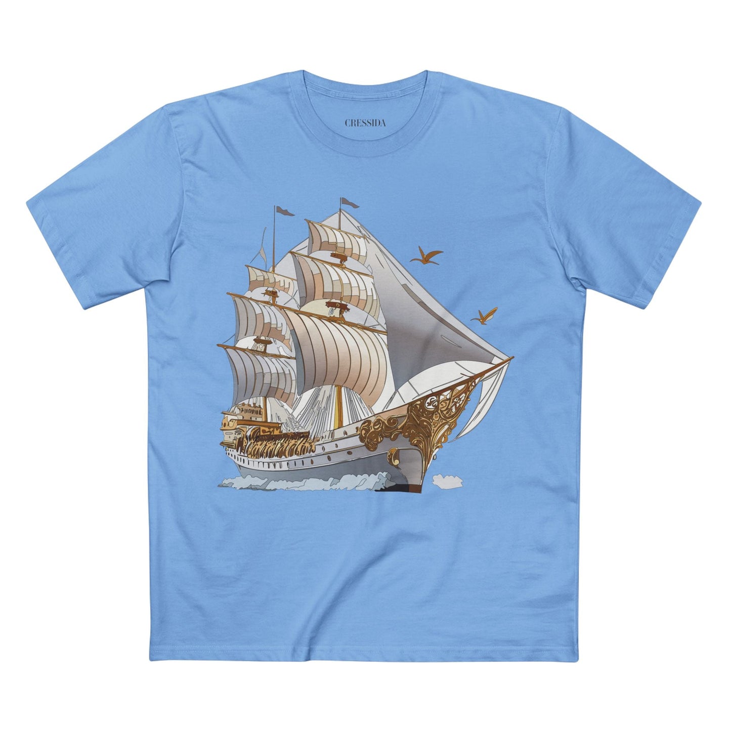 Ship Graphic Unisex 100 Cotton T-Shirt with Gold Frigate Art Design 16