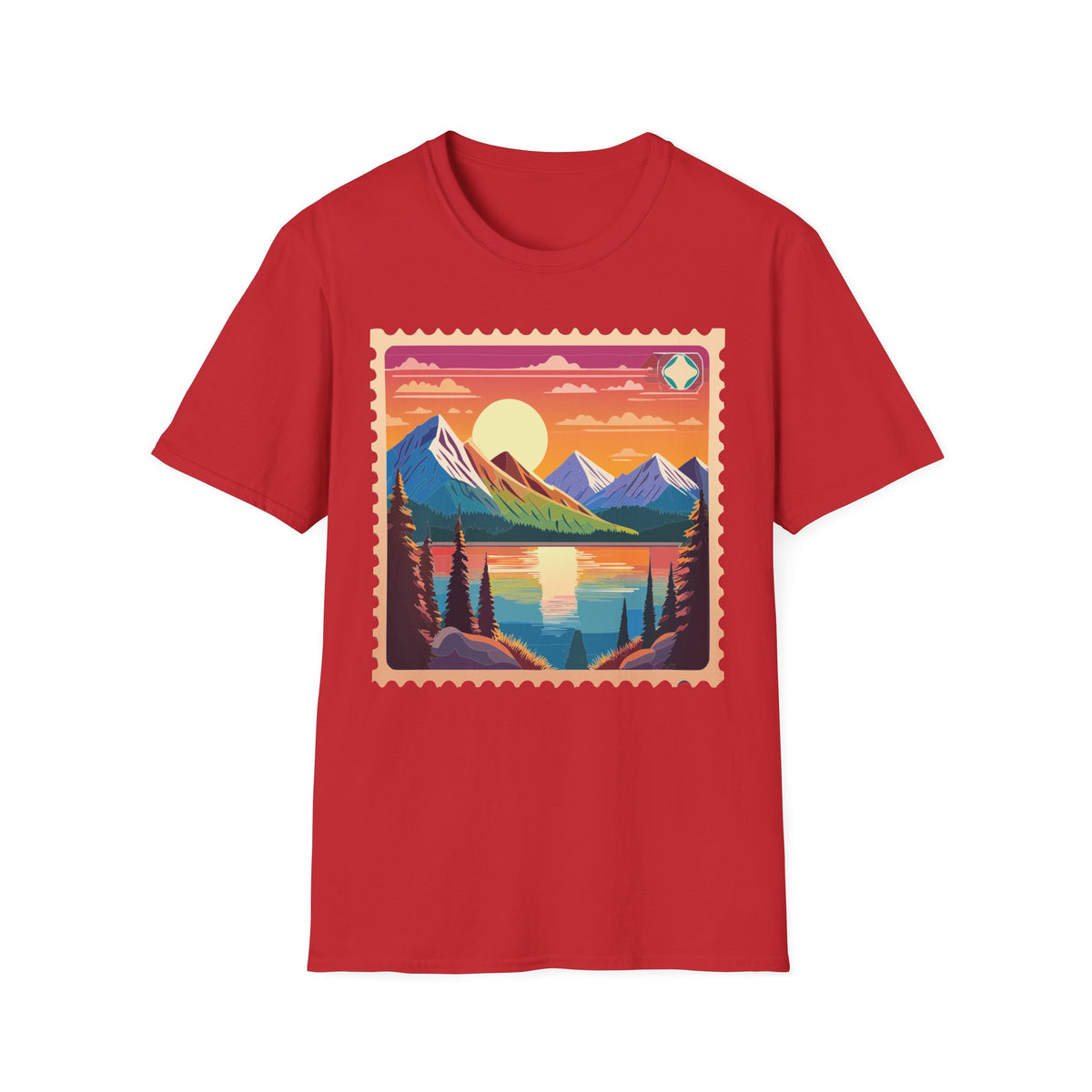 Sunset Mountain Lake landscape T-Shirt | retro postcard nature print