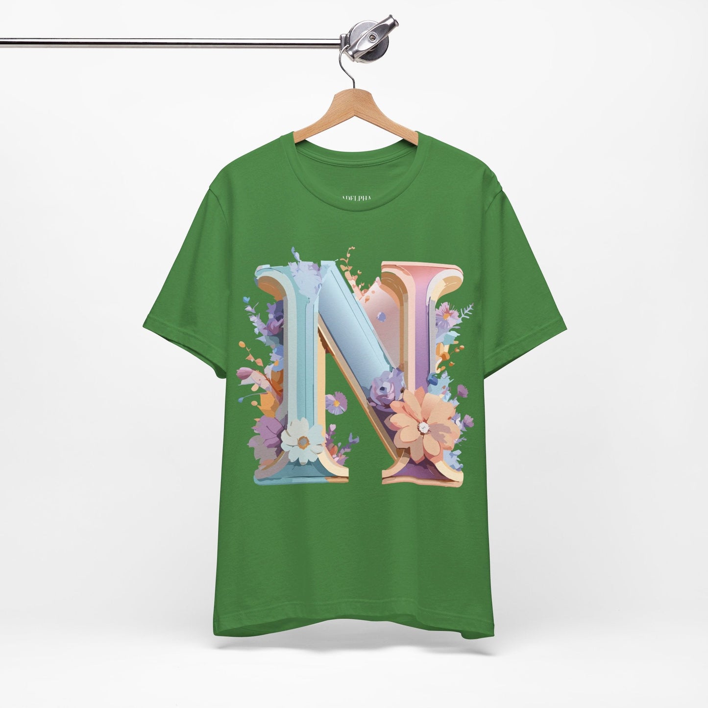 Letter N Shirt Graphic Tee Unisex Vintage Inspired Art Adelpha Design Short Sleeve