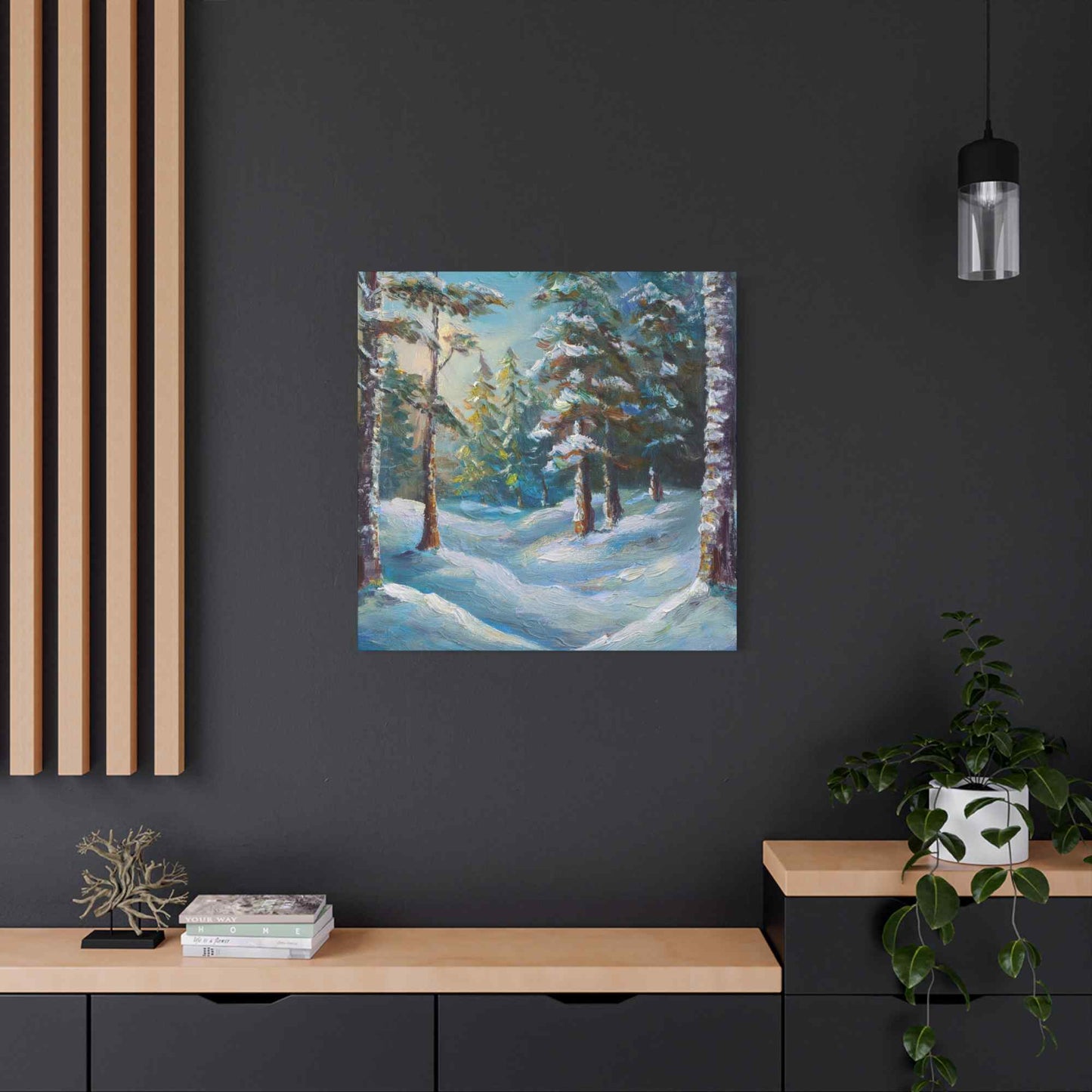 Snow Forest Print Canvas, Oil Paint Print 20x20, 24x24, 30x30, 32x32, 36x36 Art Design Print Pine-Wood Inner Frame MC-75