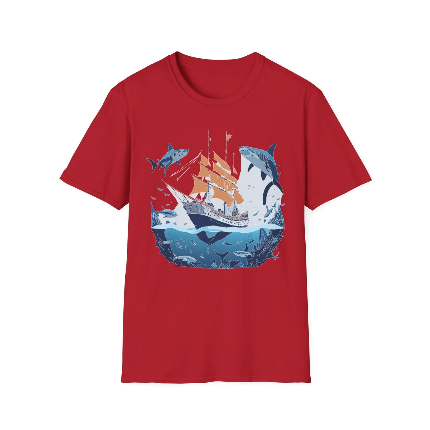 Ocean Tee Shirt Unisex Gildan Softstyle 64000 Ring Spun Cotton Art Print Graphic Ocean Design