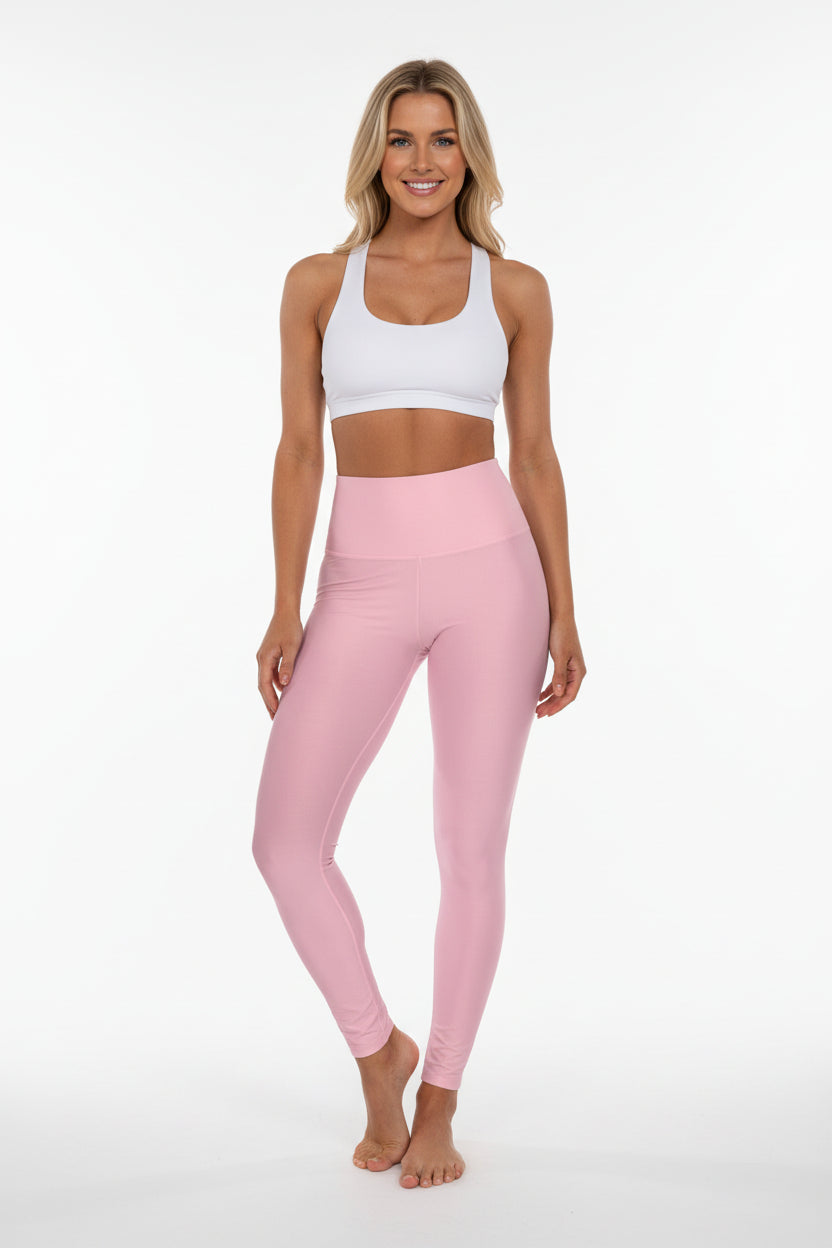 High-Waist Cherry Blossom Pink Yoga Leggings Women's Seamless Poly-Span Stretchy Pink Comfortable Activewear for Pilates Everyday Wear