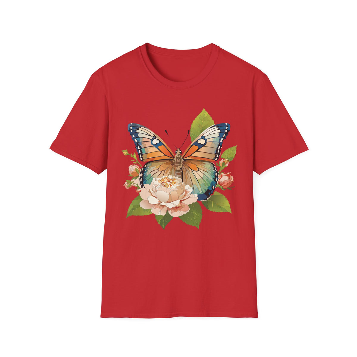 Butterfly Floral T-Shirt — Watercolor Monarch & Roses Graphic Tee Unisex 100 Cotton Gildan T-Shirt